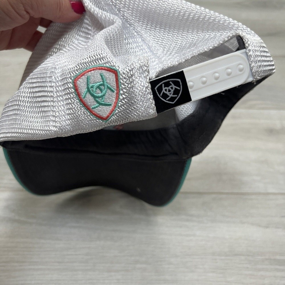 Ariat Snapback Hat Aztec Embroidered Logo Southwest Mesh Adjustable Turquoise - Picture 4 of 6